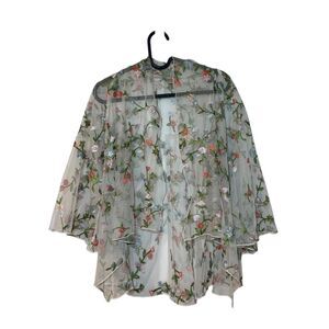 Chenault Womens Sheer Mesh Floral Embroidered Boho Fairy Cardigan S Vacation